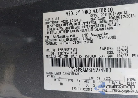 2014 Ford Mustang V6 из США, поврежденный, VIN 1ZVBP8AM8E5274980